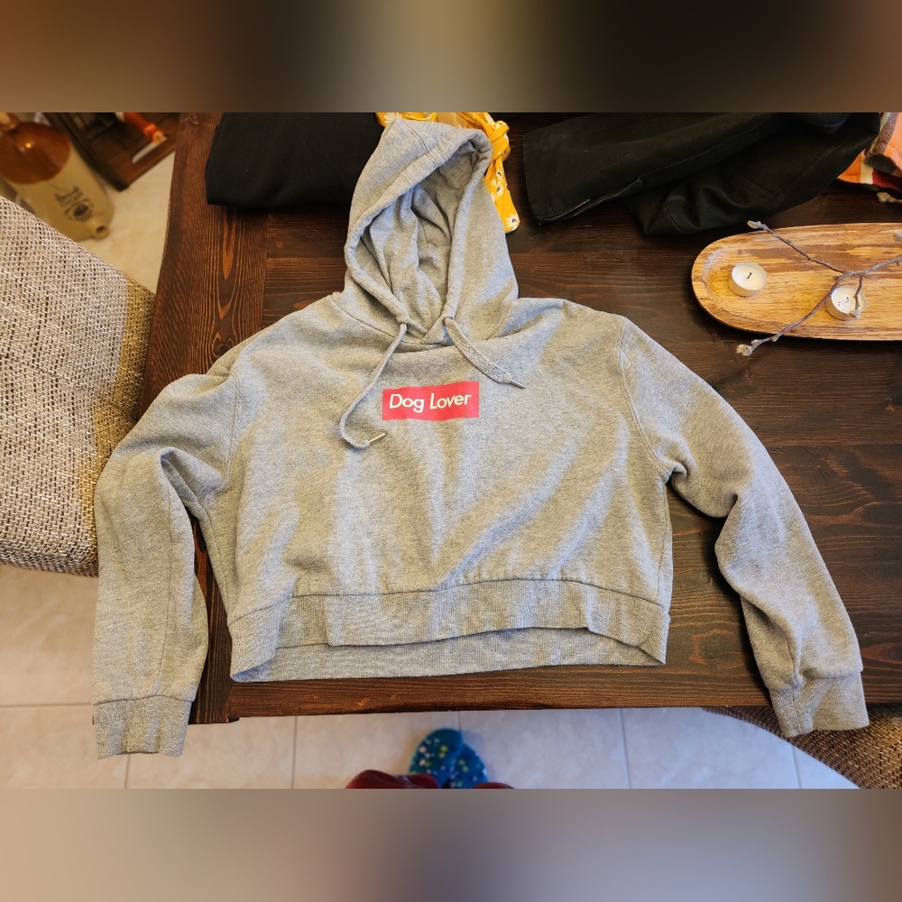 Gray 'Dog Lover' Women's Cropped Hoodie